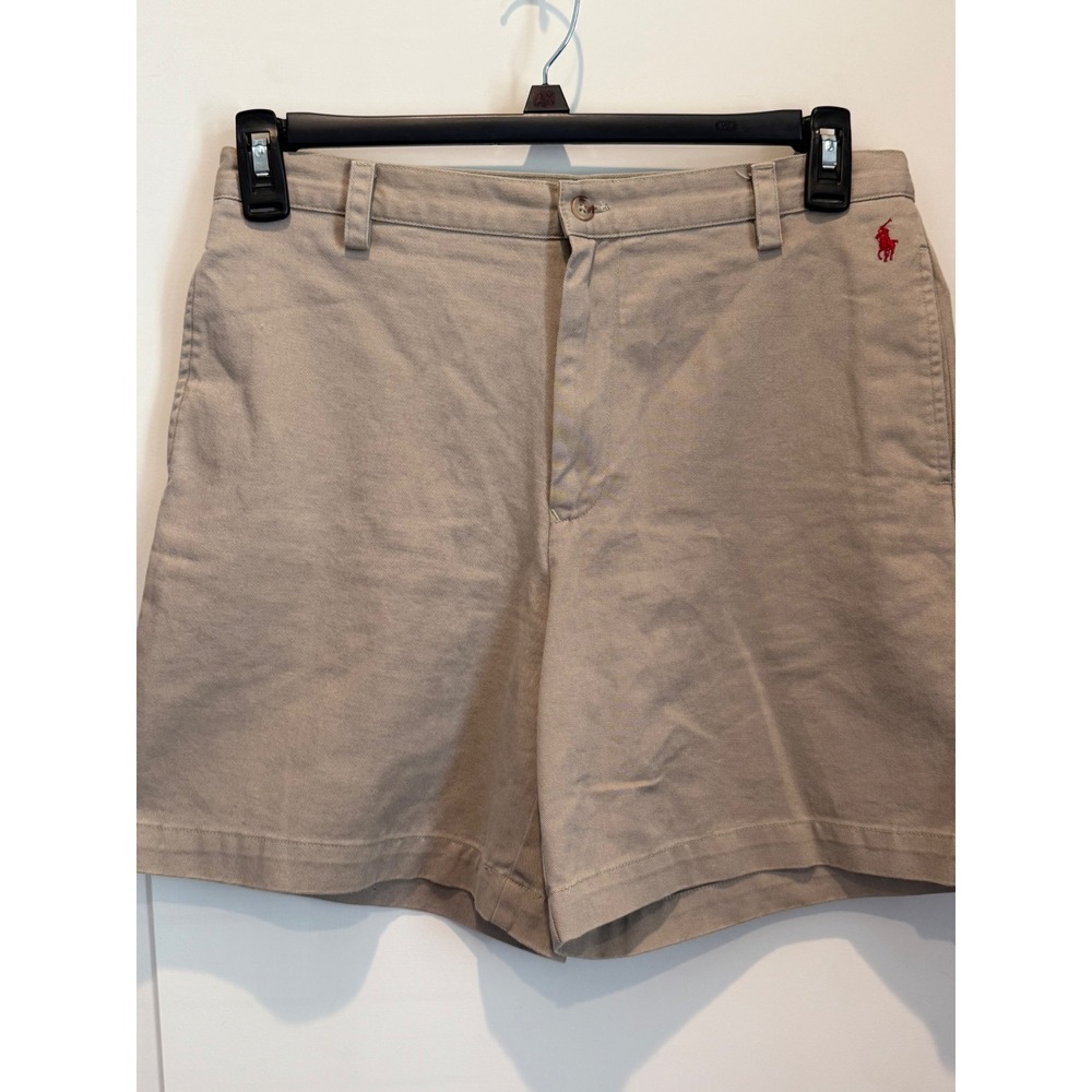 Ralph Lauren Sport Women Khaki Tan Chino Short Size 8 Red Pony Logo Cotton Twill